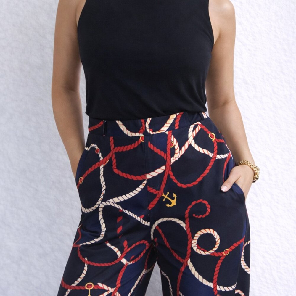 266418 Navy Nautical Palazzo Pants by FRANK LYMAN